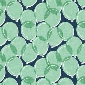 Small scale // Party time // nile blue background chinook green rounded transparent faux textured birthday balloons 