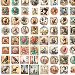 Stamps - 100 Unique Vintage Style Stamps