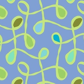 Meandering Curly Light Green Ribbons on Blue-Purple background, large scale - 0004_G_L
