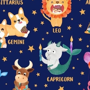 Medium Zodiac Animals Astrology Birthday Party Dark Blue 
