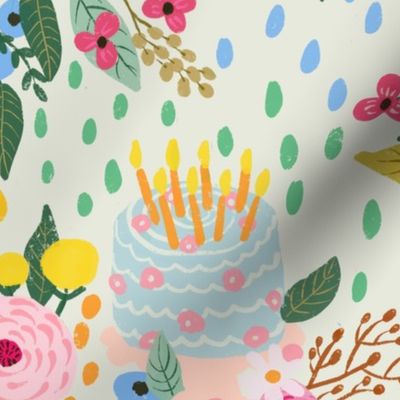 Floral Birthday party//celebration// roses, cakes, candles, flowers //large scale//wallpaper//home decor//fabric