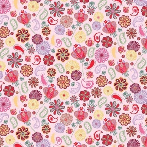 Paisley Floral Rainbow Blooms - CANDY PINK - 12 inch