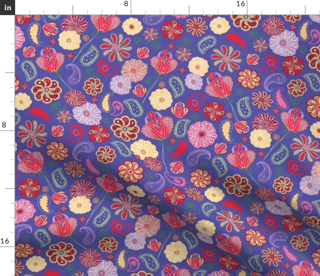 Paisley Floral Rainbow Blooms - PURPLE - 12 inch