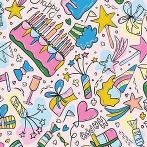 Happy birthday. Festive hand drawn colorful design