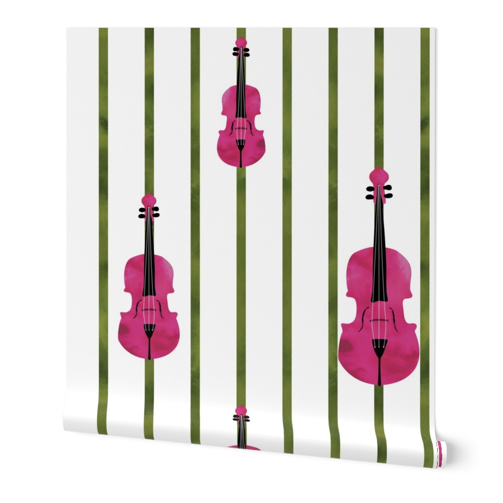 large-Violin Garden - 4 - Pink Violins with vertical green stripes