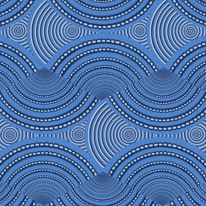 modern geometric wavy pattern horizontal blue large scale