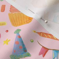 Party-Perfect Pattern: Light Pink Birthday Bash with Cupcakes, Balloons, and More!