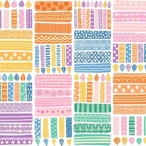 Colorful Geometric Party Cakes and Candles Checks