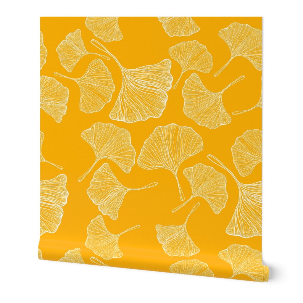 Ginkgo leaves pattern. Orange background. Large, 50x50"