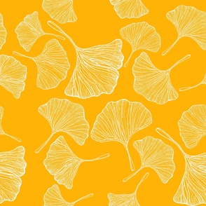 Ginkgo leaves pattern. Orange background. Large, 50x50"