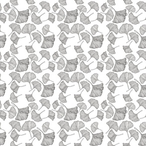 Ginkgo leaves pattern in black and white. Small. 6x6".