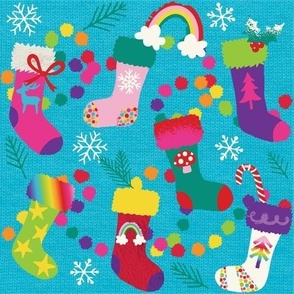 rainbow christmas stockings on knit effect