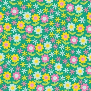 large 12x12in bright flowers - teal