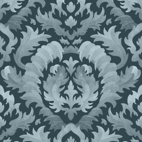 (large) Acanthus  leaves - watercolour damask, dark grey