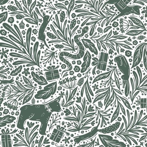 Woodland Forest Animals Birthday Party - dark green and white - large