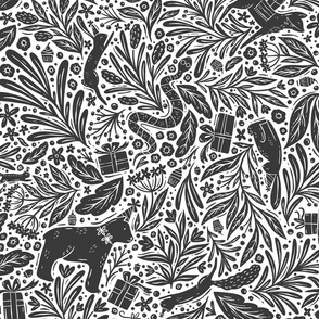 Woodland Forest Animals Birthday Party - black and white - large