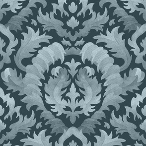 (medium) Acanthus  leaves - watercolour damask, dark grey