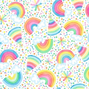 rainbow birthday confetti, sprinkles and party hats watercolor -simple medium scale
