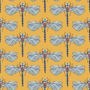 Watercolor Hand Drawn Dragonflies on Sunray Yellow bg - Magical Meadow