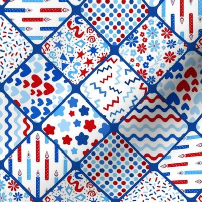 Smaller Scale Patriotic Party Time Patchwork in Red White and Blue