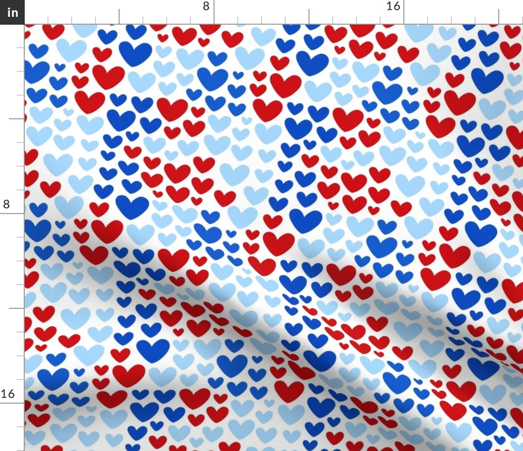 Medium Scale Patriotic Party Time Hearts in Red White and Blue