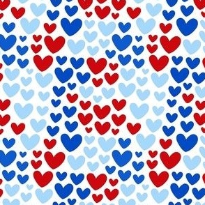 Small Scale Patriotic Party Time Hearts in Red White and Blue