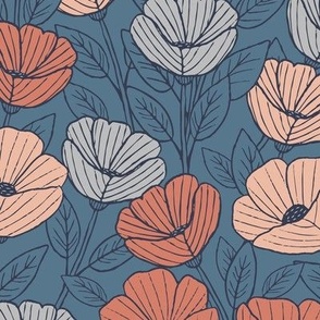 Moody Floral Poppies | LG Scale | Blue, Grey