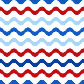 Medium Scale Patriotic Party Time Wavy Stripes in Red White and Blue