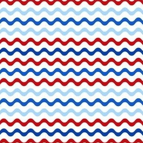 Small Scale Patriotic Party Time Wavy Stripes in Red White and Blue
