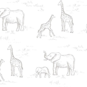 Safari Animals for Kids Parties, Fabric, & Wallpaper in White & Grey