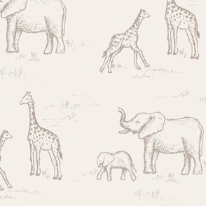 Safari Animals for Kids Parties, Fabric, & Wallpaper in Tan & Brown
