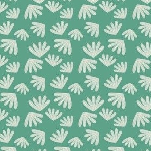White flowers on green, spring, fashion, childrens wear - fabric 2x2" wallpaper 6x6"
