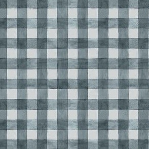 Steel Gray Blue Gingham Buffalo Plaid - Ditsy Scale - Watercolor Painted Grey Dark Stone Blue
