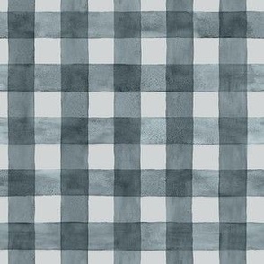 Steel Gray Blue Gingham Buffalo Plaid - Small Scale - Watercolor Painted Grey Dark Stone Blue
