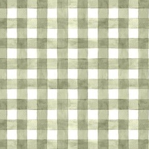 Pistachio Green Gingham Checkers Buffalo Plaid - Ditsy Scale - Watercolor Painted Olive Sage