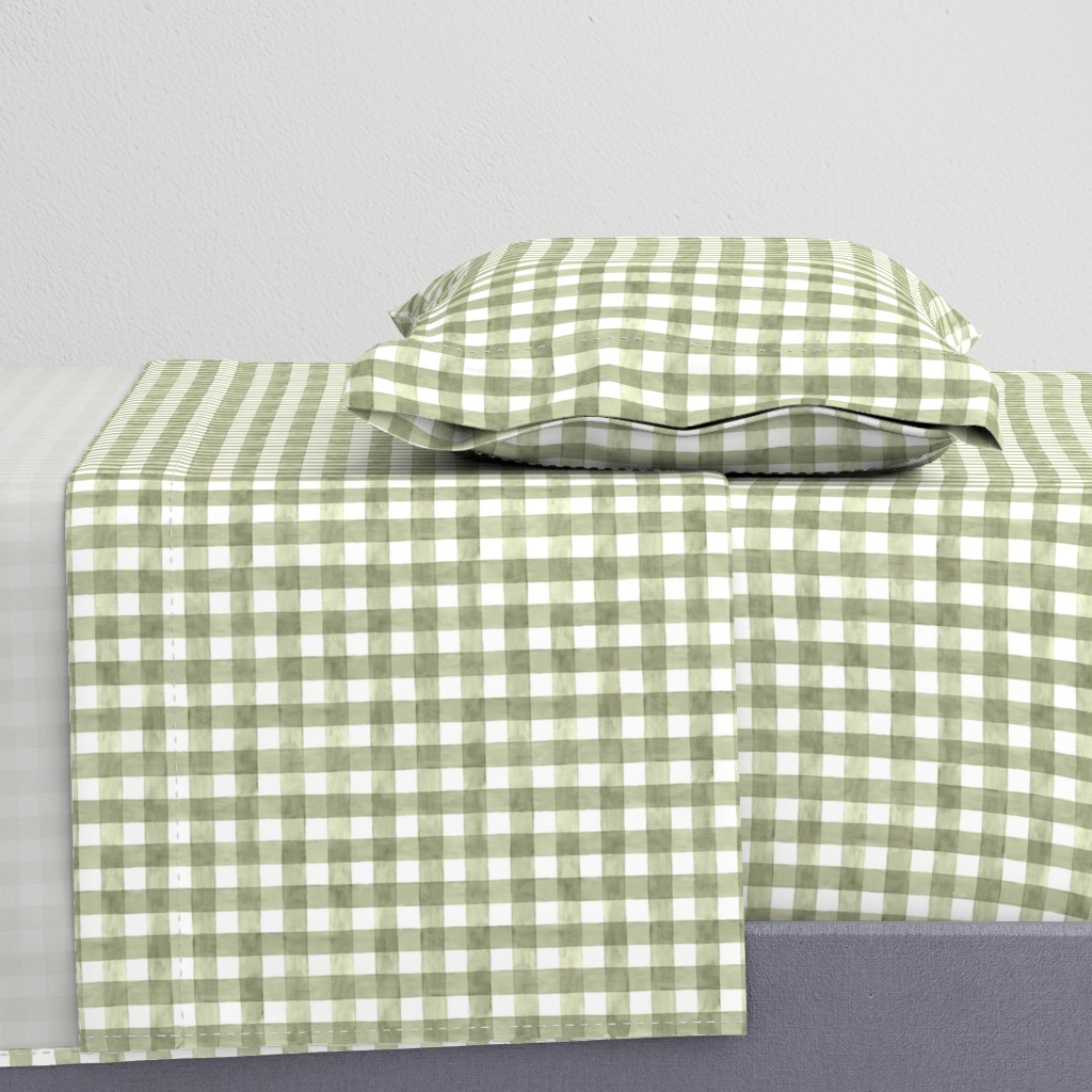 Pistachio Green Gingham Checkers Buffalo Plaid - Small Scale - Watercolor Painted Olive Sage