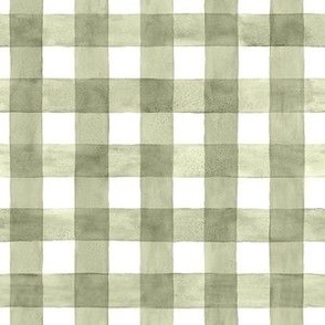 Pistachio Green Gingham Checkers Buffalo Plaid - Small Scale - Watercolor Painted Olive Sage