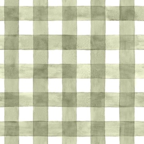 Pistachio Green Gingham Checkers Buffalo Plaid - Medium Scale - Watercolor Painted Olive Sage