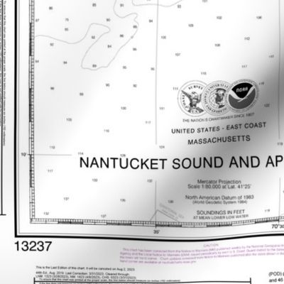 NOAA Nantucket Sound nautical chart #13237, 42"x34.8" (fits on a yard) 