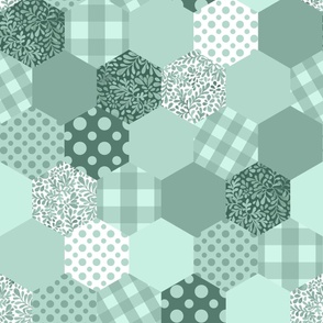 (large) Pattern frenzy -  honeycomb patchwork, shades of green