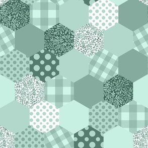 (medium) Pattern frenzy -  honeycomb patchwork, shades of green