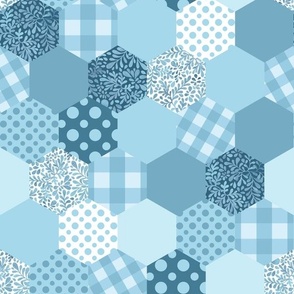 (medium) Pattern frenzy -  honeycomb patchwork, shades of blue
