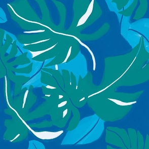 CT 2442 Bold Blue Green Tropical Leaf Pattern