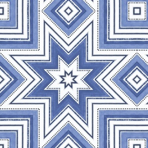 French Linen Fresh Blue White Summer Striped Star Pattern