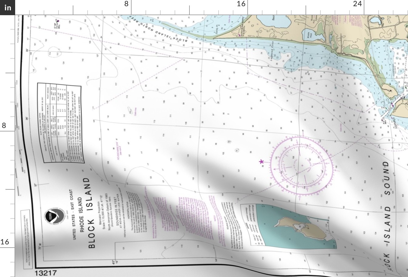 NOAA Block Island nautical chart #13217 - 36x52.6" (fits on a yard of the wider fabrics) 