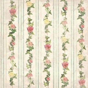 Watercolor Striped Floral Pink Yellow Flowers MEDIUM 8"