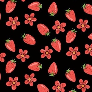 strawberries and flowers black