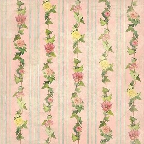 Watercolor Striped Floral Pink Yellow Flowers MEDIUM 8"