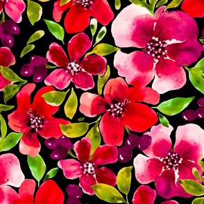 Melanie Blooms Full- Watercolor Floral on Black