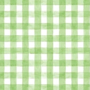 Lime Green Gingham Checkers Buffalo Plaid - Ditsy Scale - Watercolor Painted Chartreuse Retro